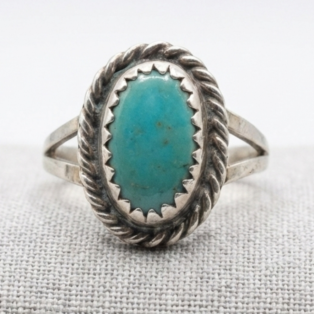 Navajo Turquoise Sterling Silver Ring Size 4